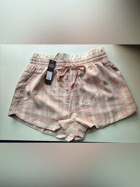 Fashion Nova Plaid Boxer Shorts Mauve Blush Elastic Waist Lounge Shorts Sz L NWT